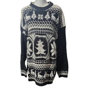 Vintage North Crest Snowflake Reindeer Heavy Knit Sweater – Size XL